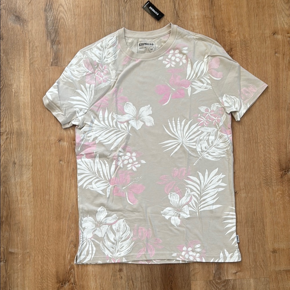 NWT - Express Men's Tan Floral Shirt